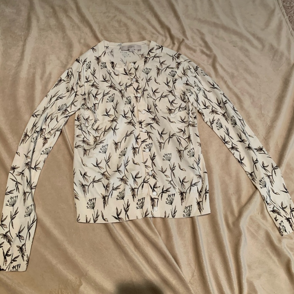 Loft Signature Cream and Floral Cardigan Sweater